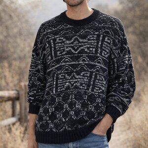 Adam Sloane Black Chunky Crew Neck Southwestern Vintage Sweater Men's Size XL